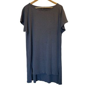 EILEEN FISHER Muted Blue Ribbed Boat Neck Short Sleeve High-Low Dress - Size XL